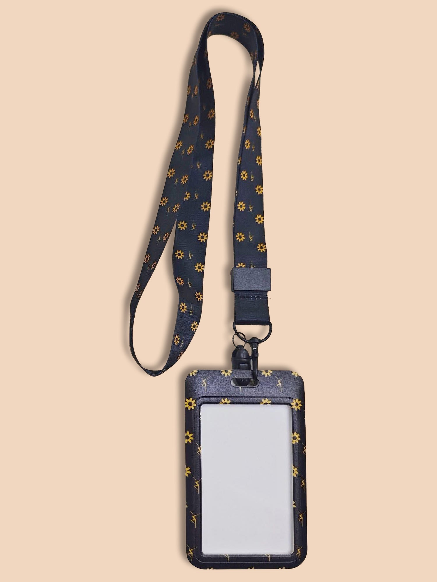Black Daisy Lanyard Badge Holder