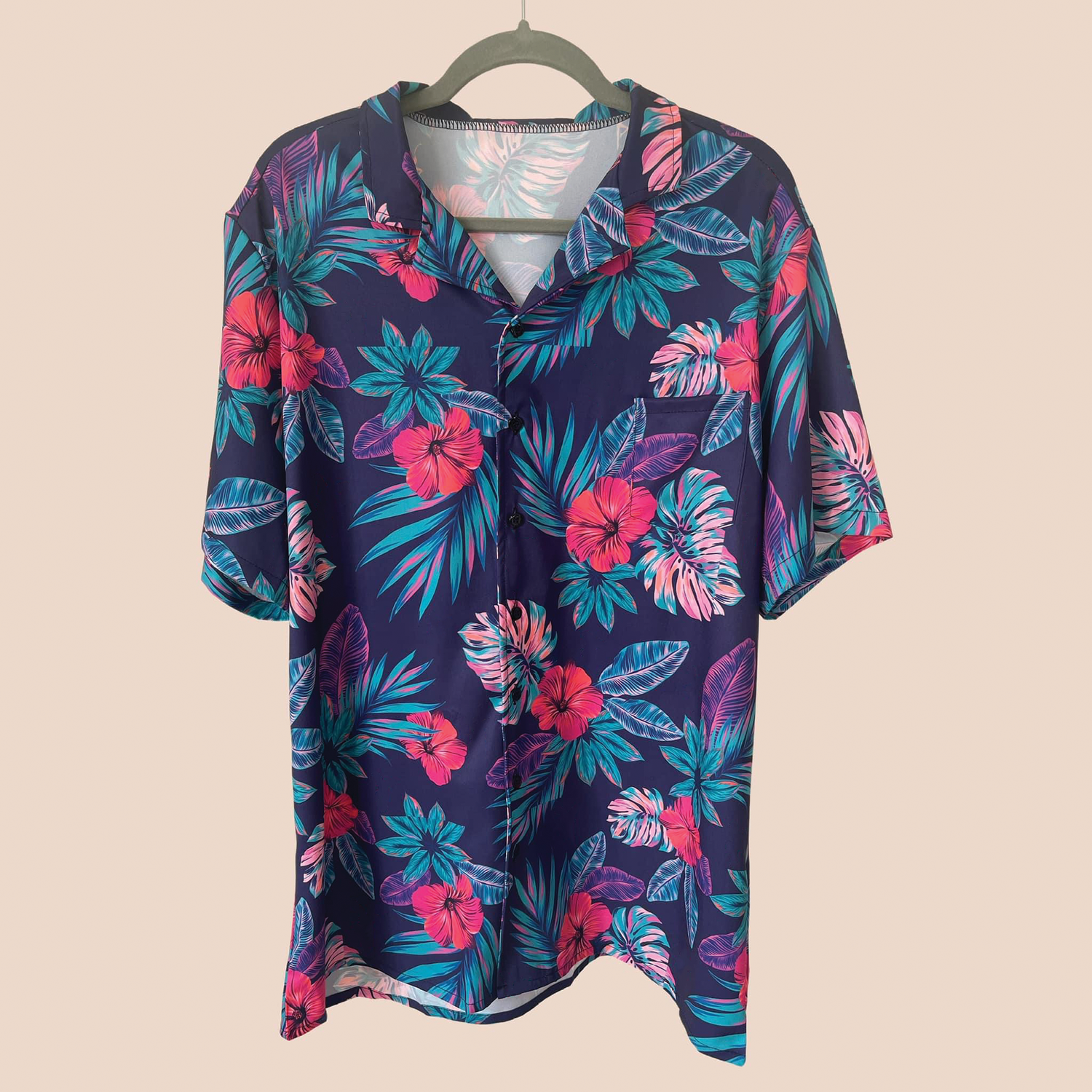 Mens Silky Hawaiian Shirt with Pocket