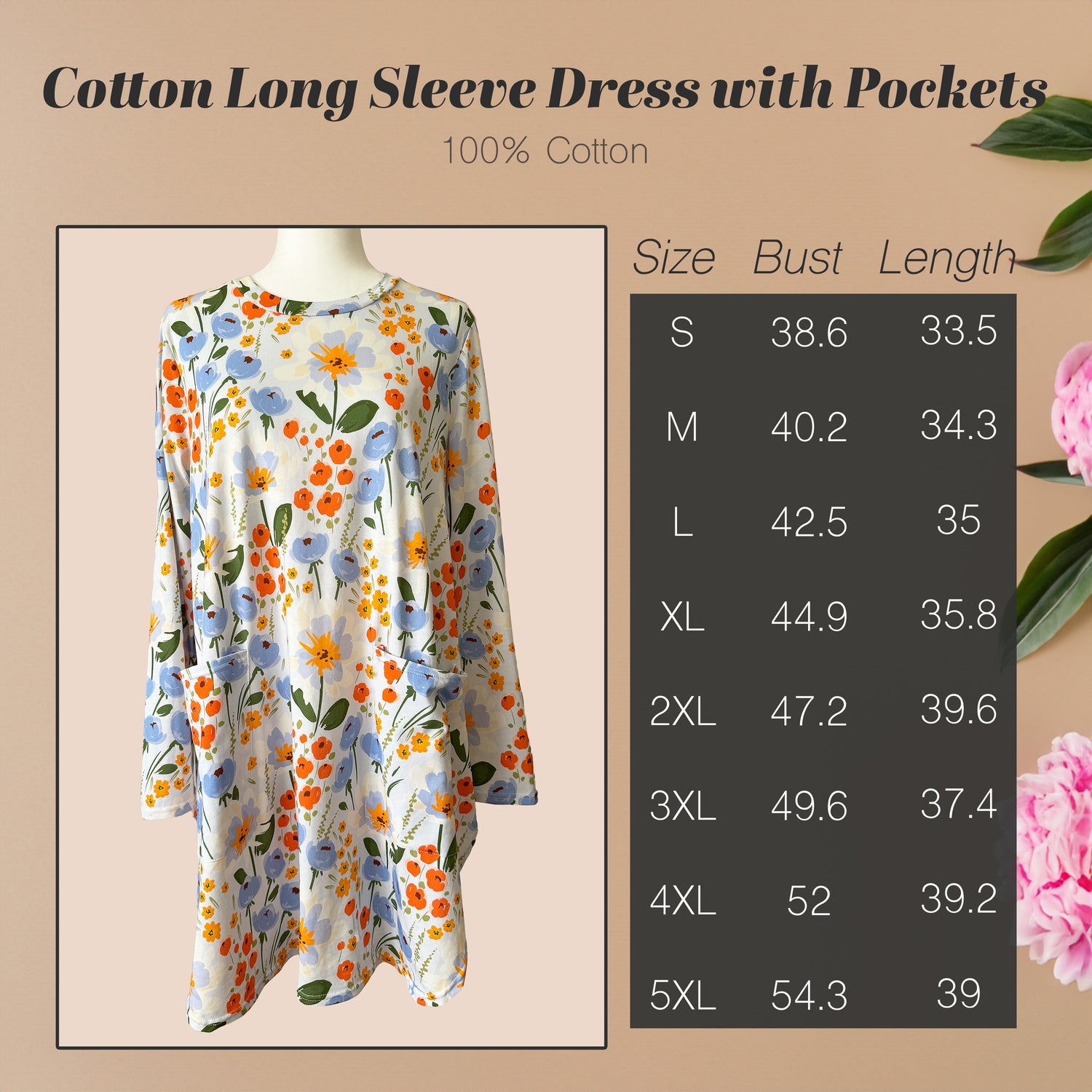 Cotton Long Sleeve Dress with Pockets