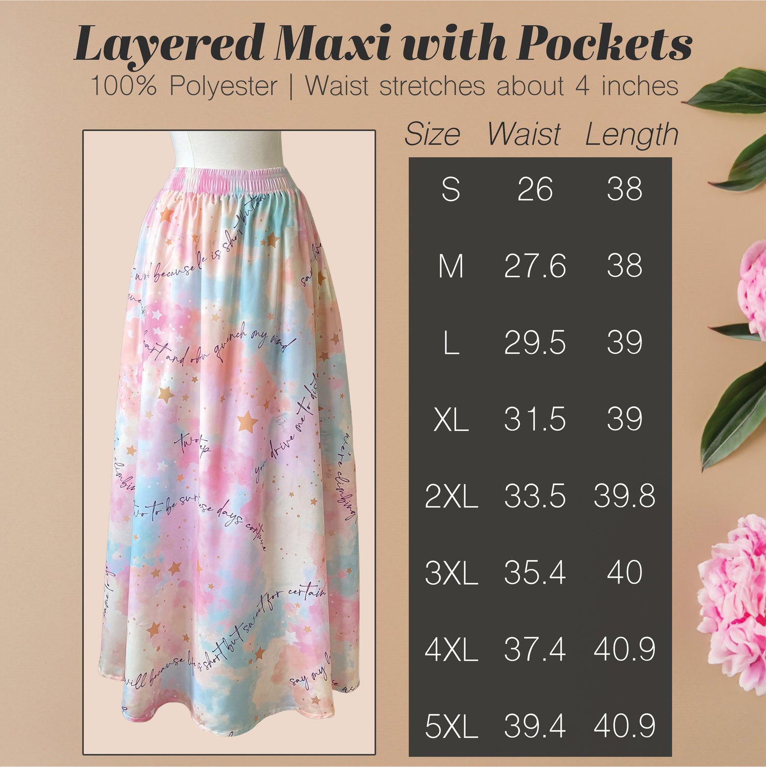 Chiffon Maxi Skirt with Lining and Pockets