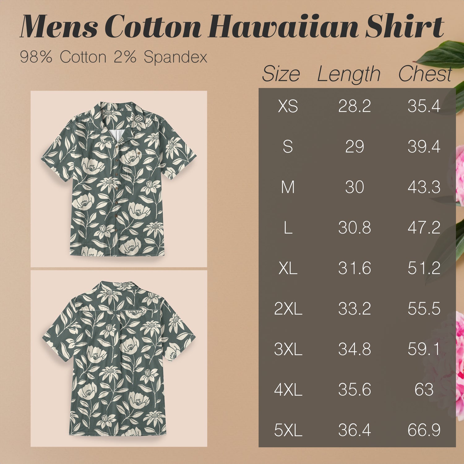 Mens Cotton Hawaiian Shirt with Pocket