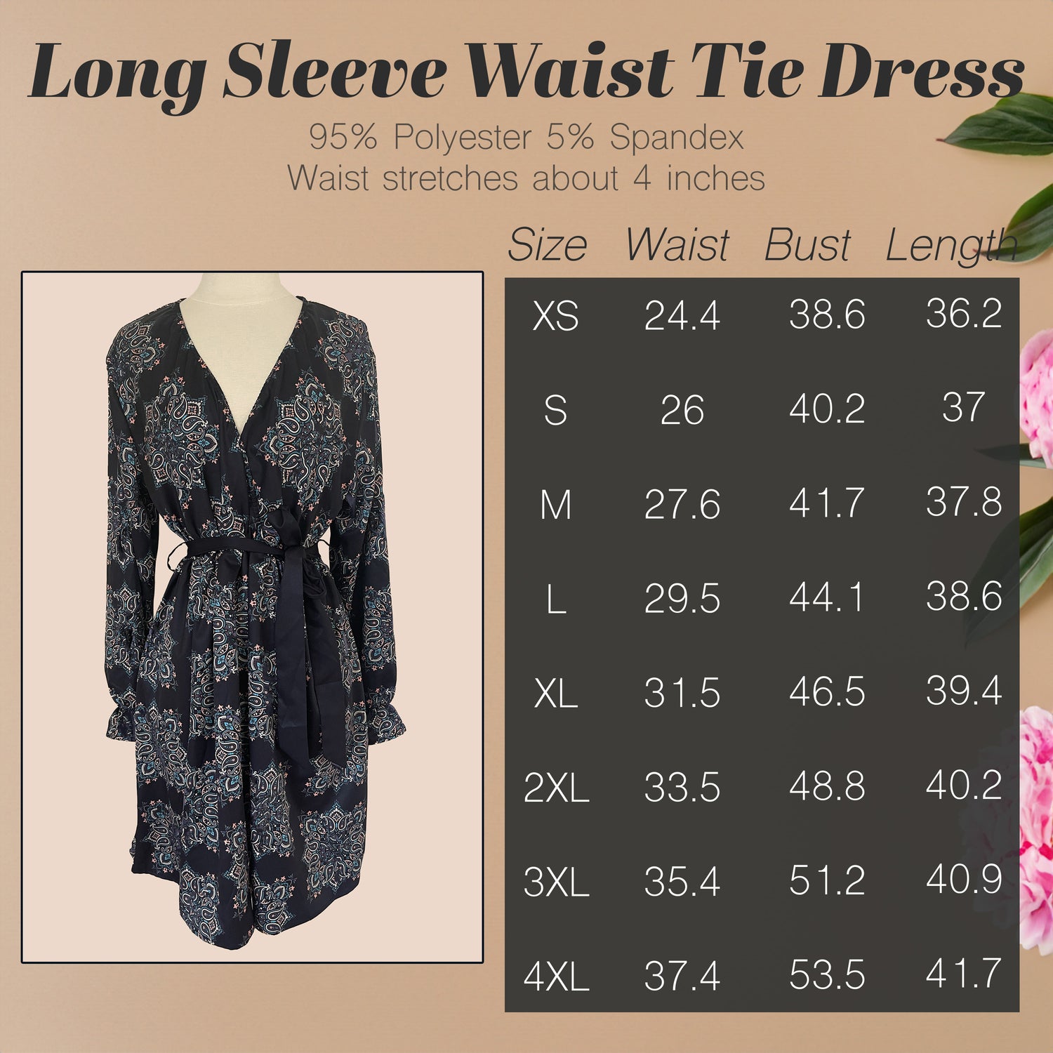 Long Sleeve Waist Tie Dress